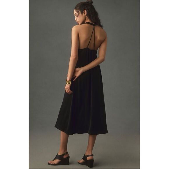 NEW Anthropologie Classic Halter Silky Midi Little Black Dress X-Small or Medium - Picture 2 of 3
